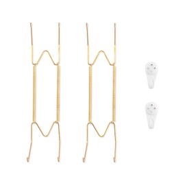 2 Pack Plate Hangers for The Wall, Suitable for 10-14 inch Art Plate, Stainless Steel Invisible Heavy Duty Wire Plate Holder with Wall Hooks, Plate Hangers for Displaying Plates, Platter, Dish, Gold