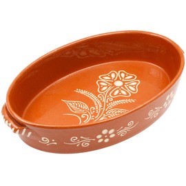 Portuguese Terracotta Oval Roaster – Hand-Painted Clay Baking Dish with Unique Floral Design, Made in Portugal, Lead & Cadmium Free (Size: #2: 2.75" H x 9.25" W x 15" L)