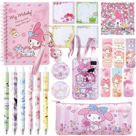 GFDSJKLCTH Cute Stationery Gift Set Kawaii Back to School Including Notebook Pencil Cas Ballpoint Pen ID Badge Holder Stickers Key Chain Bookmark （Pink）