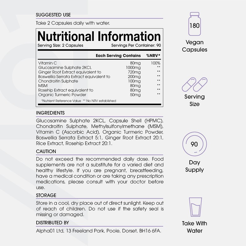 Glucosamine & Chondroitin Complex - with MSM, Boswellia, Rosehip, Ginger