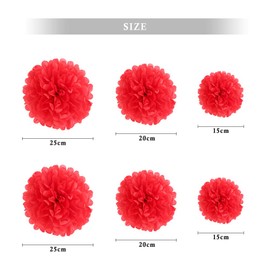 Binpeng Paper Pom Poms Hanging Paper Flower Ball Wedding Party Celebrations Decorations Outdoor Decoration Flowers Craft for Party Birthday party (BIN06-red)