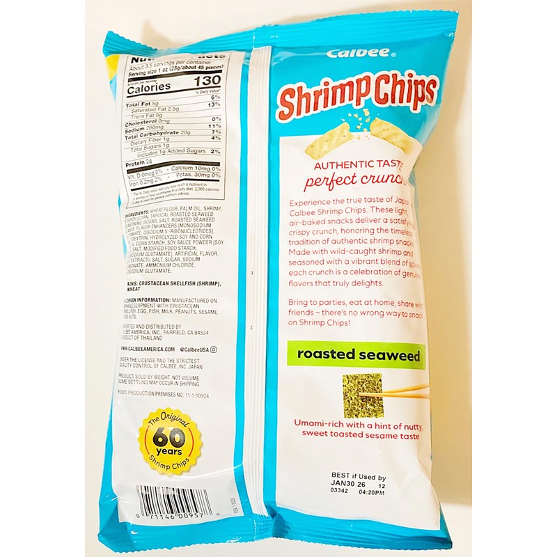 Shrimp Chips, Roasted Seaweed Flavor, Crispy & Crunchy, 3.3 oz,