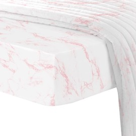 Pizuna Pure 100% Cotton Queen Fitted Sheet Only, Luxurious 400 Thread Count Long Staple Cotton Sateen Weave 15" Deep Pocket Fitted Sheet (Combed Carrara Marble Pink Queen Fitted Sheet Cotton)