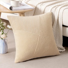 MIULEE Corduroy Pillow Covers Pack of 2 Decorative Windmill Striped Spliced Throw Pillow Covers Soft Couch Pillowcases Boho Patchwork Cushion Covers for Living Room Bed Sofa 20x20 inch, Cream
