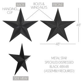 VHC Brands Patriotic Metal Star Speckled Distressed 48x48, Independence Day Decor, Decorative Wall Hanging, Rustic Farmhouse Decorations, Country Black, Vintage Tan
