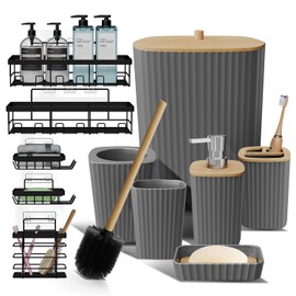 Clara Clark - Juego de Accesorios de baño Gris, Juego de 6 Accesorios de baño, Juegos de baño con calcomanía para Colgar en Esquina, Cepillo para
