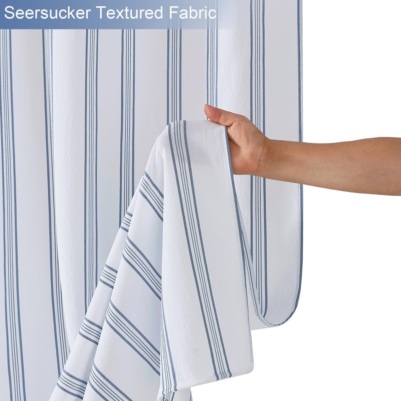 ORTIGIA Textured Fabric Shower Curtain-Blue Striped, 72x72 Inch Yarn Dyed