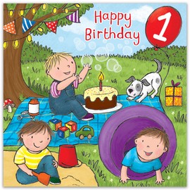 Twizler 1st Birthday Card For Boy with Park Picnic – Age 1 Birthday Card – Age 1 Card – Age 1 Boy Gifts – Childrens Birthday Card – Boys Birthday Card – Happy Birthday Card