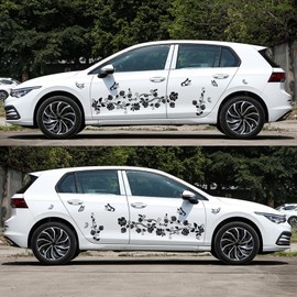 Butterfly Flower Car Body Decals Vinyl Graphics Hood Sticker Rose Decorative Car Stickers for Cars/Trucks/SUVs,Set of 4 pcs (Black)