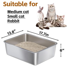 Nyutu Stainless Steel Litter Box - 17.5x13.6 Large Metal Cat Litter Box, Odor-Proof & Non-Stick Easy Clean, High Sided Tray/Catlitter Pan for Kitty/Kitten/Rabbit/Puppy (2 Pack)