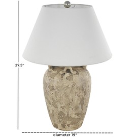 Deco 79 Ceramic Room Table Lamp Distressed Antique Style Textured Pot Vase Accent Lamp, Lamp 19" x 19" x 28", Light Brown