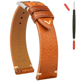 Gomvadr Quick Release Leather Watch Band,Top Grain Leather Watch Straps, Italian Calfskin Watchbands Replacement Strap for Men Women 16mm 18mm 19mm 20mm 21mm 22mm 24mm (Tan/Silver Buckle)