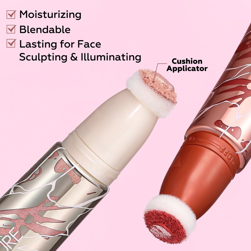 FOCALLURE 3 PCS Liquid Contour Stick,Moisturizing Highlighter,Blush and Bronzer,Silky Cream