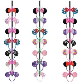 3 Pcs Mouse Ears Headband Holder Hanging Headband Organizer Bow Headpiece Hair Accessories Vertical Headband Holder Wall Display Decor - Colour: Green/Purple/Rose Red with White Polka Dots