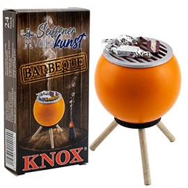 Seiffener Volkskunst Smoker Oven Grill Oven Smoking Figure 10 cm Grill + Incense Cones BBQ Smoker Grill with Vegetables Orange + Knox