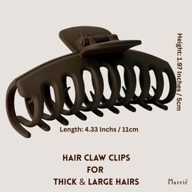 Marrie Large Hair Claw Clips for Thick Hair Nonslip Jumbo Hair Clamp Strong Big Hold Jaws Hair Styling Accessories for Women Girls Size 4.3 Inches (Matt Brown)
