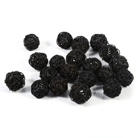 Tissting 20 Pieces Wicker Rattan Balls, 3cm Decorative Balls, Vase Centerpiece Bowls Orbs Filler House Ornament for Craft, Wedding, Party, Potpourri Decor(Black)
