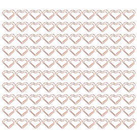 100Pcs Paper Clips Rose Gold Unique Shape Electroplating Process Lightweight Portable Metal Paperclip with Storage Box Heart Shape