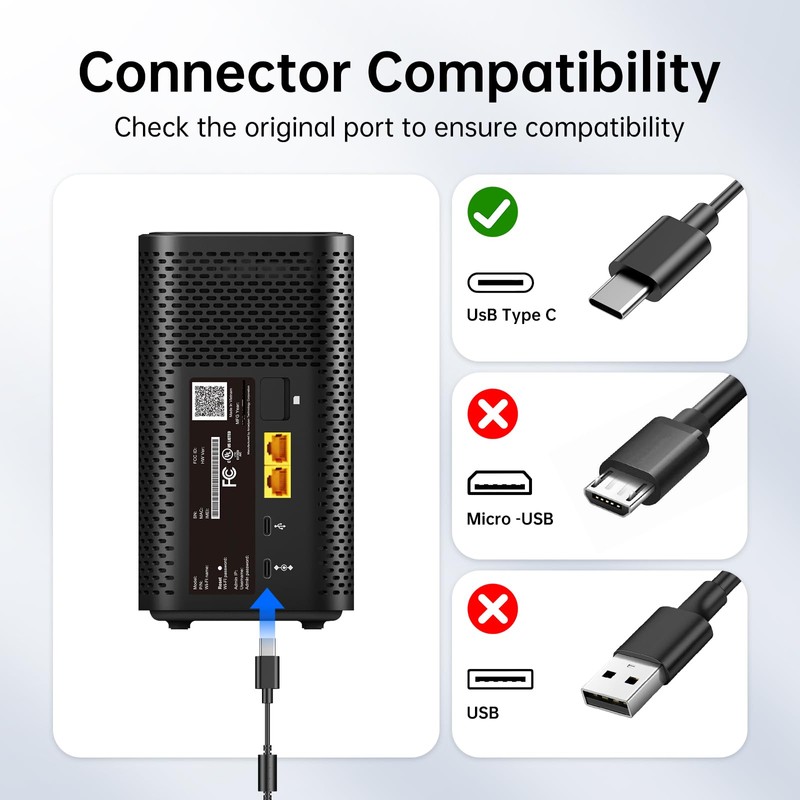 65W Power Cord for T-Mobile 5G Internet Gateway, AC Adapter