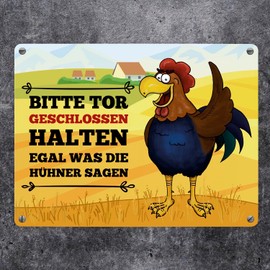 trendaffe - “Bitte Tor geschlossen halten” Metal Sign With Rooster Motif, For Chicken Coop Doors [German Language]