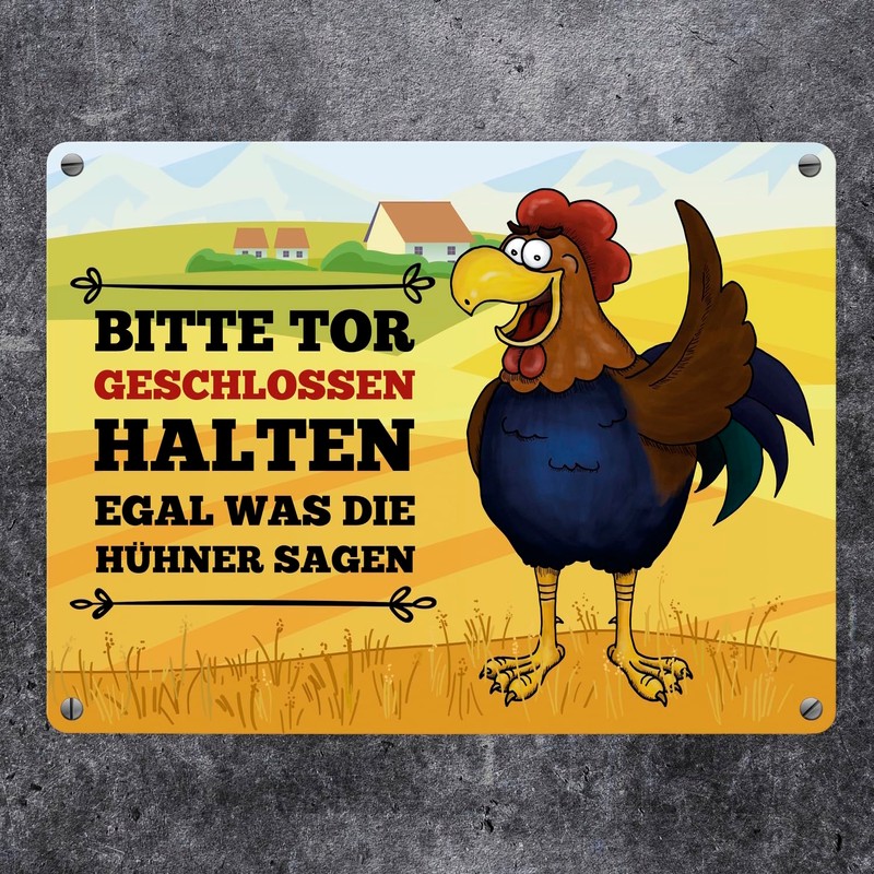 trendaffe - “Bitte Tor geschlossen halten” Metal Sign With Rooster
