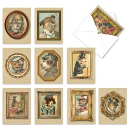 10 Assorted Thank You Cards with Envelopes 4 x 5.12 inch - Featuring Fancy Canines ‘Pup Portraits' Notecards - Dog Greeting Card Set for All Occasions M1738TY