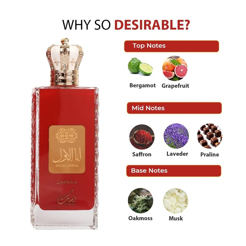 Nusuk Ana Al Awwal Malaki Eau De Parfum Spray, 3.4