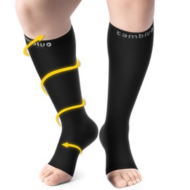 CAMBIVO Compression Socks for Women & Men, Open Toe Flight Socks Compression Stockings for Calf & Sports, Flying, Maternity Pregnancy, Nurses, Travel