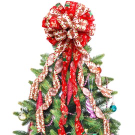 Realspring Gingerbread Christmas Tree Topper Bow 45"x12" Large Gingerbread Christmas Decorations Ribbon Bow Gift for Xmas Wreath Ornament Home Indoor Outdoor Party Tree Decor