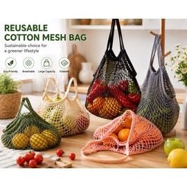 5-Pack Beige Cotton Reusable Mesh Shopping Bag 20cm
