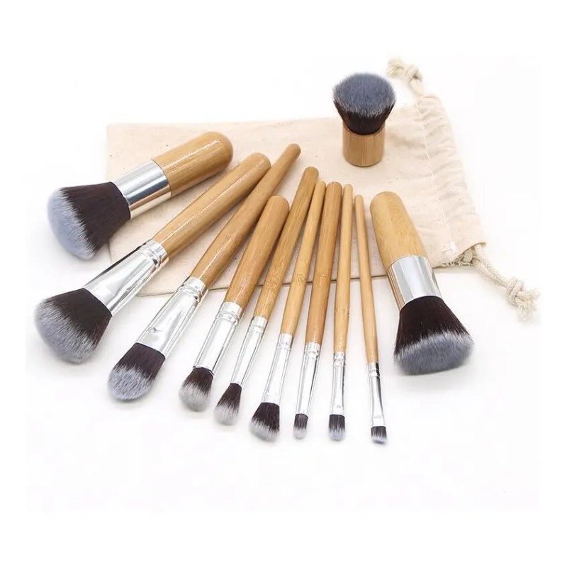 Set De 11 Brochas De Bambú Para Maquillaje