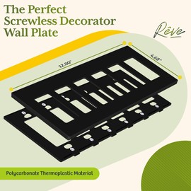 TG Screwless Decorator Wall Plate Child Safe Outlet Covers, Size 6-Gang 4.68" H x 12.00” L, Unbreakable Polycarbonate Thermoplastic, Glossy, Black (1 Pack)