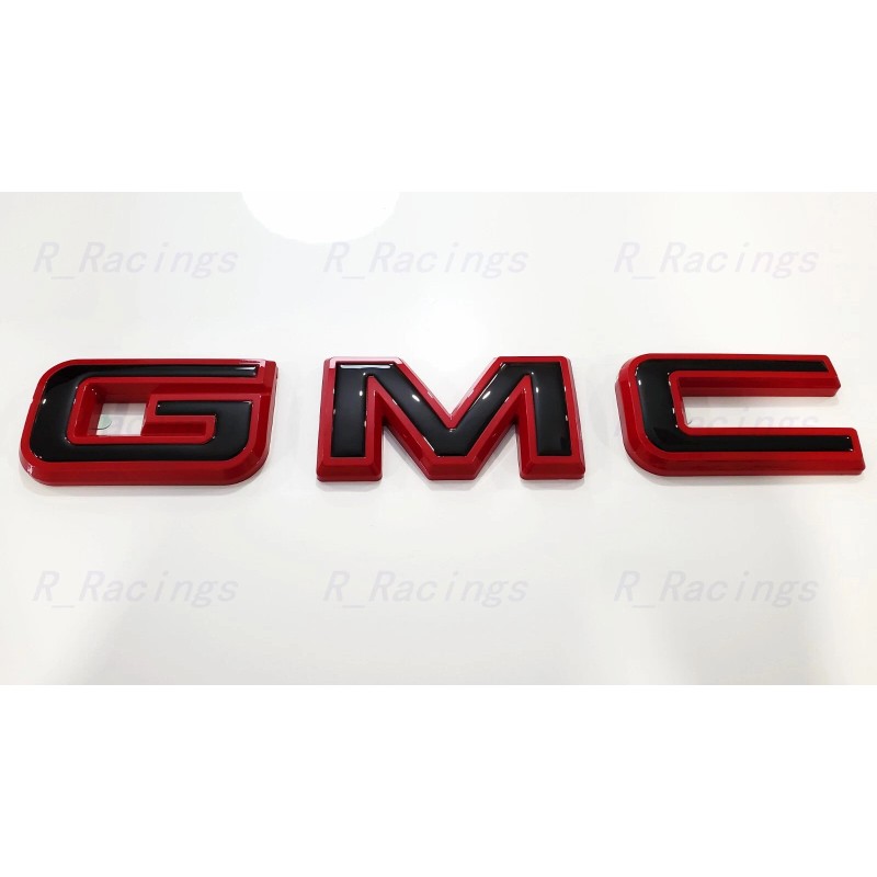 Auto Front & Rear GMC Gloss Red Black OVERLAY Emblem