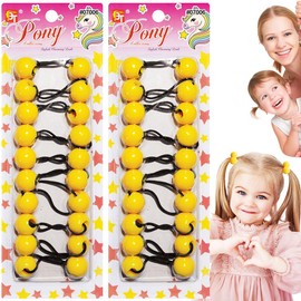 Beauty Town 20PCS Bubble Ponytail Holders – 20mm Twin Bead Hair Ties for Girls & Kids – Colorful Elastic Hair Accessories for Braids & Pigtails (Yellow)