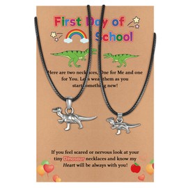 GBTBYS First Day of School Dinosaur Necklace Gifts Set for 2 Back to School Gifts Mother Daughter Matching Jewelry for Boys Girls