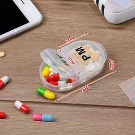 6 Pack Pill Organizer Pocket Small Case Holder Am Pm Pill Case Portable Two Compartment Round Travel 2 Times a Day for Vitamin Medication Supplement(Clear)