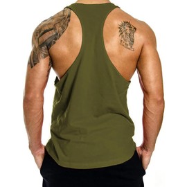 ZUEVI Men’s Stringer Tank Tops Y-Back Bodybuilding Muscle Cut T-Shirts Gym Fitness Tee Shirts(Army Green-M)