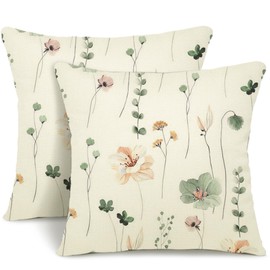 YCOLL Cushion Cover 40 x 40 cm, A258-16, Set of 2 Decorative Cushion Linen Sofa Cushion, Floral Watercolour Painting Cushion Covers for Sofa, Bedroom, Living Room, Outdoor Cushion Cover