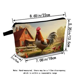 MoCaliduccious Rustic Farmhouse Print Cosmetic Bag Rooster Motif with Vintage Florals Makeup Bag Birthday & Holiday Gift for Countryside Charm Lovers