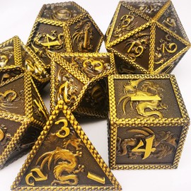 HAOMEJA Metal DND Dice Set 7pcs D&D Dice for Dungeons and Dragons Pathfinder RPG Gameplay Dice (Ancient Brass)