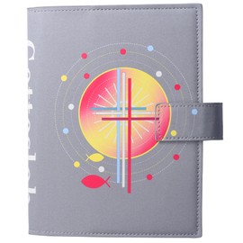 LParkin Gotteslob Case with Cross Fish PU Leather Prayer Cover Communion Gift 18 x 14 cm (Fish Grey, 18 x 14 cm)