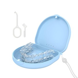 Retainer Case, Slim Aligner Cases for Invisalign, Mouthguard Case with Removal Tools& Aligners Chewies& Brush, Cases with Ventilation Holes and Silicone Wrist Strap for Portable Travel (Blue)