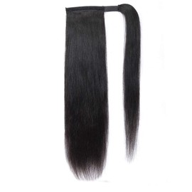 Straight Human Hair Ponytail Clip in Extensions, 100% Unprocessed Brazilian Hair Magic Strap Wrap Around Ponytails, Magic Paste with Comb Clip on Silky Straight (26 Inch, Straight, Wrap Around)