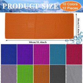 SYIGICE 12 Pack Cooling Towels, 32 x 12 Inch Microfiber Ice Towels, Soft and Breathable Neck and Face Cooling Towels, Sweat Towels for Yoga, Running, Gym, Workout, Outdoor Exercise, Multicolour
