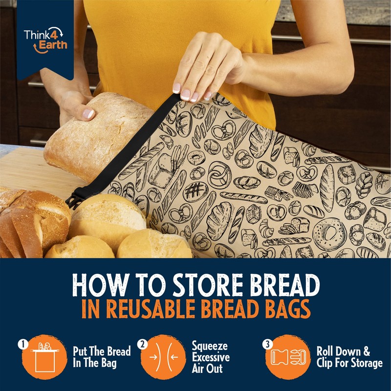 THINK4EARTH® Premium Brown Reusable Bread Bags for Homemade Bread –