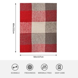 HGOD DESIGNS Plaid Red Grey Tartan Material As Fuzzy Stripes Blanket for Men and Women, Soft Warm Throw Blanket and Fleece Flannel Blanket for Couch Bed Living Room Decor 130x150cm