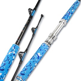 Fiblink Fishing Trolling Rod 1 Piece Saltwater Offshore Heavy Roller Rod Big Game Conventional Boat Camo Fishing Pole (6' 80-120lbs-2pc-Straight)