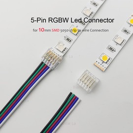 Masterwon RGBW LED Strip Light Connectors 5-Pin 10mm Solderless Clips for SMD 5050 Strip-to-Wire Joints (Pack of 20)