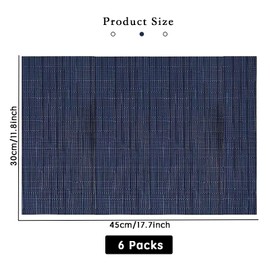 HIUOUIH Placemats, Set of 6, 45 x 30 cm, Washable Place Mats, Rectangular Place Mats, Wipe-Clean, Non-Slip, Heat-Resistant, Anti-Fouling, Washable Place Mats for Home, Kitchen, Restaurant, Blue