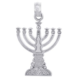 Claddagh Gold Jewish Menorah Pendants - Silver Menorah Pendant (Small)